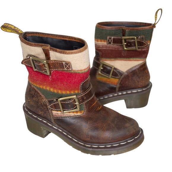 Dr. Martens X Pendleton Biker Boot Harvest Leather Santa Fe Stripes SZ 6